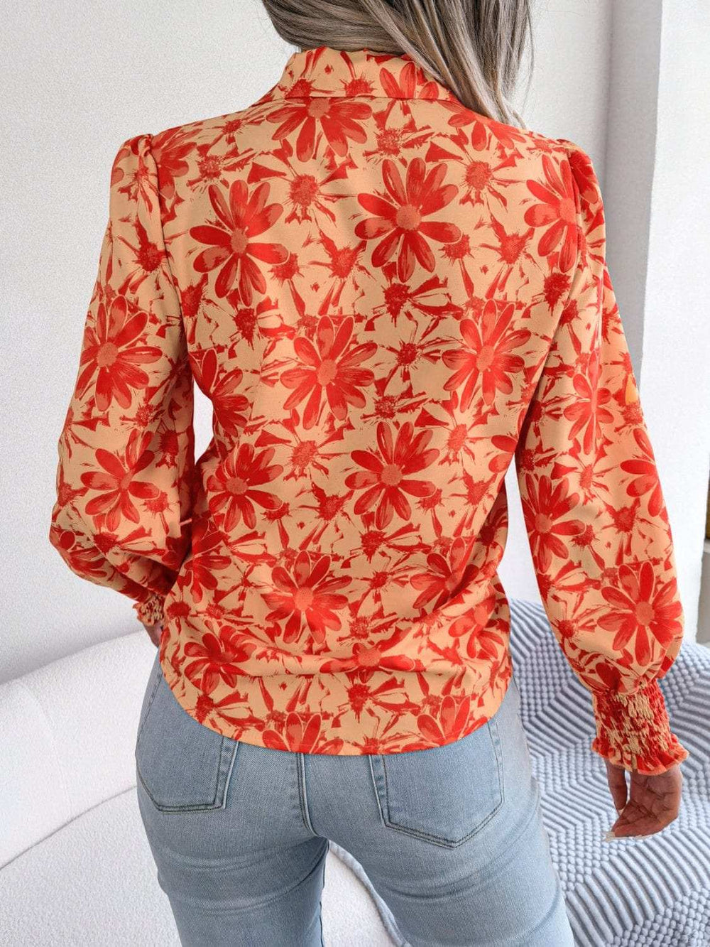 Floral Collared Neck Long Sleeve Shirt - Trendsi - Flyclothing LLC