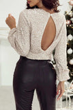 Cutout Sequin Round Neck Long Sleeve Blouse - Trendsi - Flyclothing LLC