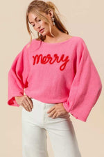 SO ME Merry Tinsel Lettering Christmas Sweater Top - Trendsi - Flyclothing LLC