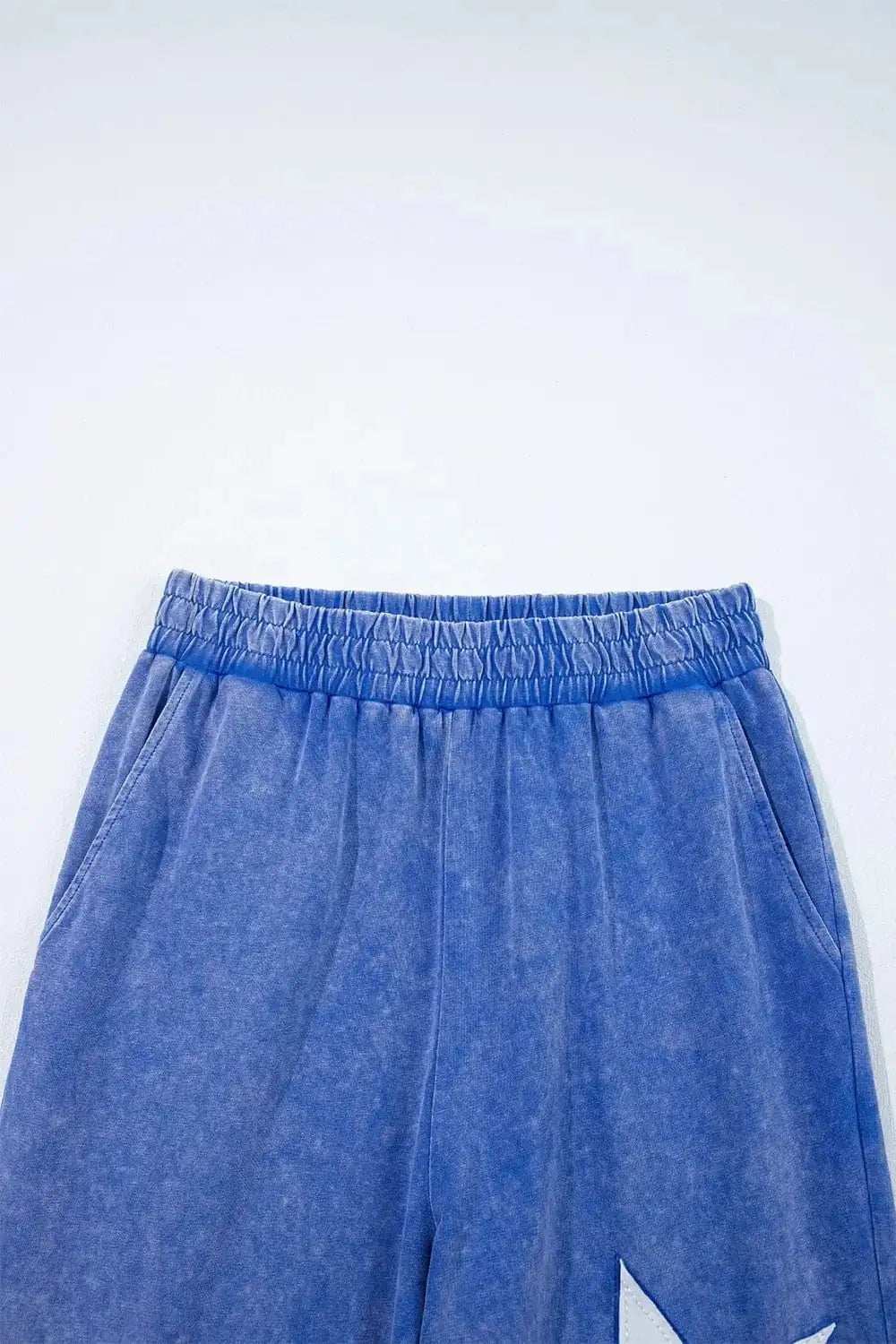 Acid Wash Star Patched Rolled Trim Top and Pants Set - Trendsi - Flyclothing LLC