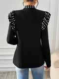 Pearl Embellished Shoulder Zip Up Jacket - Trendsi - Flyclothing LLC