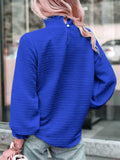 Smocked Frill Mock Neck Long Sleeve Blouse - Trendsi - Flyclothing LLC