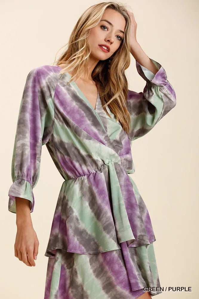 Umgee Tie Dye Ruffled Layered Dress with Elastic Waistband - Trendsi - Flyclothing LLC