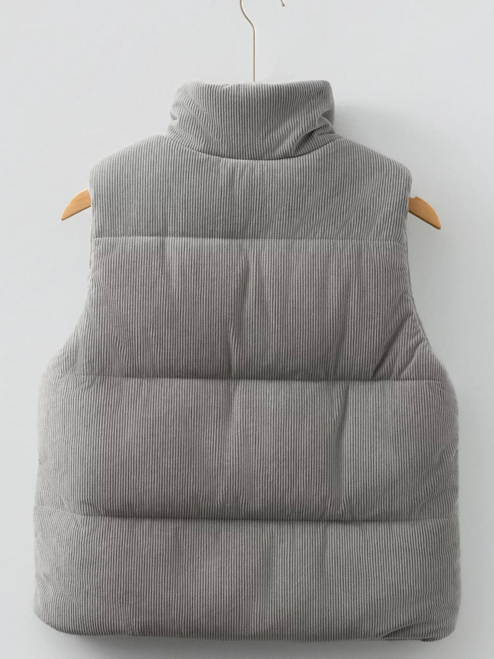 Corduroy Stand Neck Zipped Puffer Vest - Trendsi - Flyclothing LLC