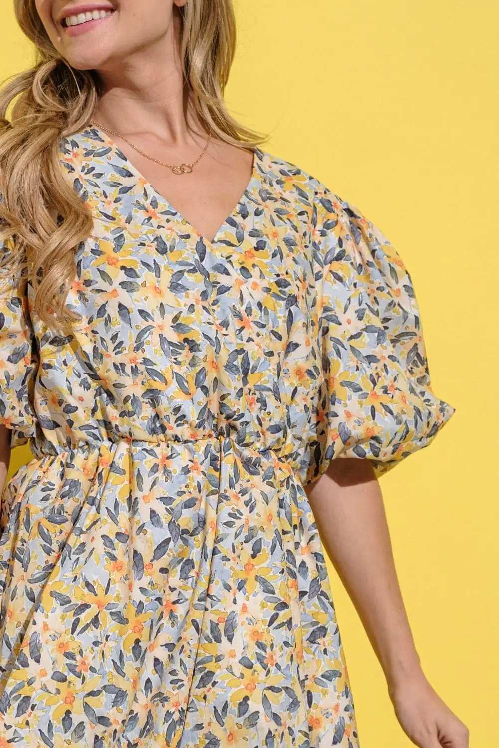 And The Why Full Size Floral Surplice Puff Sleeve Dress - Trendsi - Flyclothing LLC