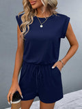 Round Neck Cap Sleeve Romper - Trendsi - Flyclothing LLC