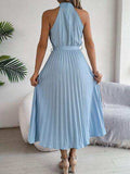 Grecian Neck Tie Waist Pleated Dress - Trendsi - Flyclothing LLC