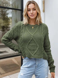 Cable-Knit Round Neck Dropped Shoulder Sweater - Trendsi - Flyclothing LLC