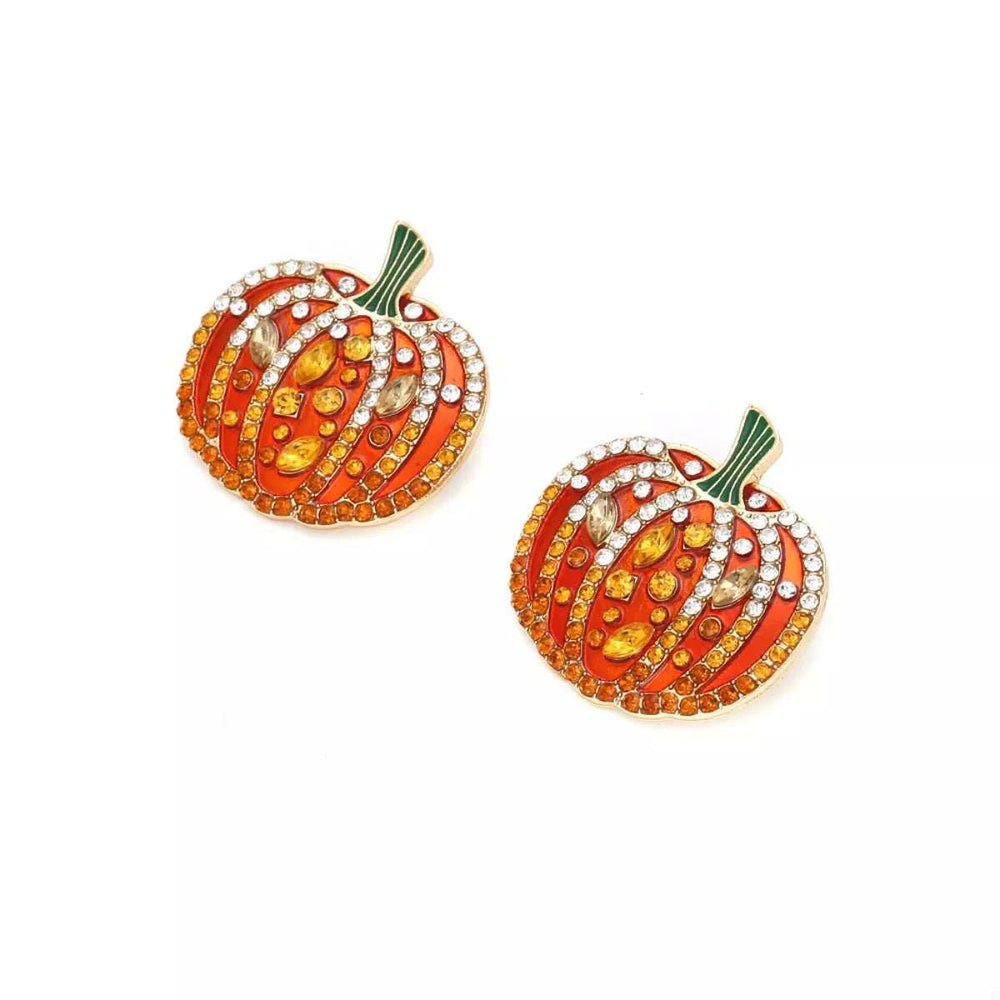 Halloween Pumpkin Rhinestone Stud Earrings - Trendsi - Flyclothing LLC