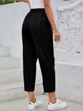 Elastic Waist High Rise Pants - Trendsi - Flyclothing LLC