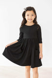Black 3/4 Sleeve Pocket Twirl Dress - Mila & Rose ® - Flyclothing LLC