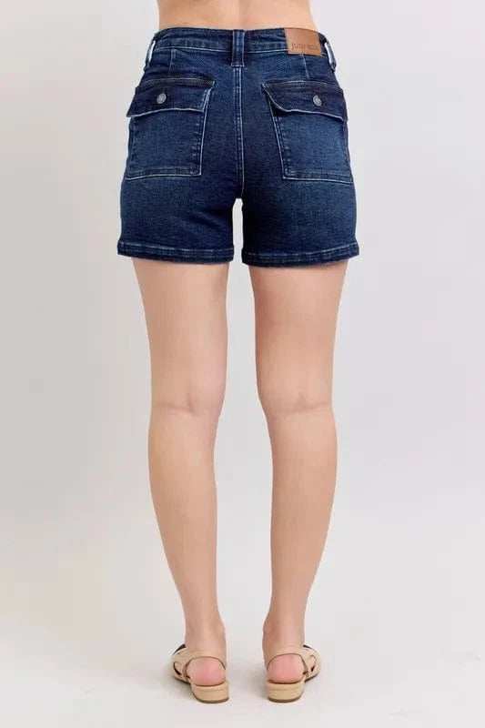 Judy Blue Full Size High Waist Back Flap Pocket Denim Shorts Plus Size - Trendsi - Flyclothing LLC