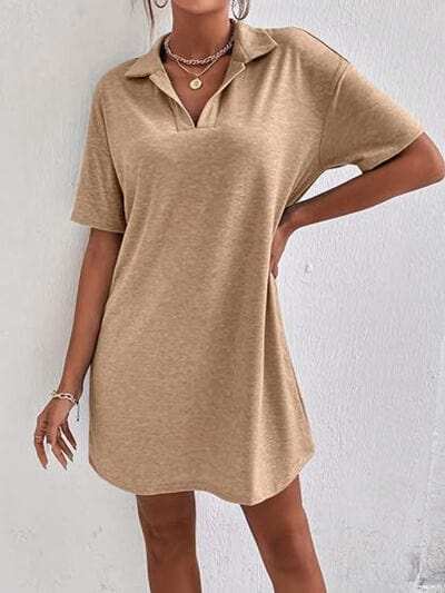 Johnny Collar Short Sleeve Polo Dress - Trendsi - Flyclothing LLC