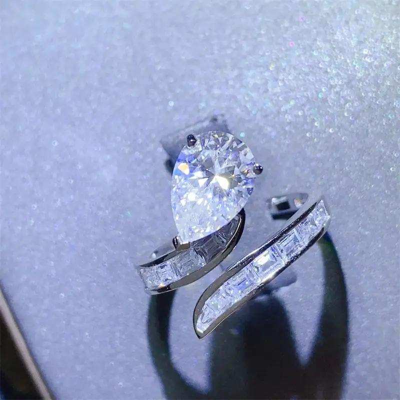 3 Carat Moissanite Zircon 925 Sterling Silver Bypass Ring - Trendsi - Flyclothing LLC