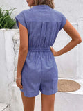Striped Notched Tie Waist Romper - Trendsi - Flyclothing LLC