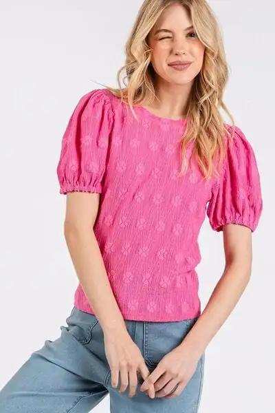 Mittoshop Flower Pattern Round Neck Short Sleeve Top - Trendsi - Flyclothing LLC