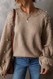 Pearl Detail Round Neck Long Sleeve Sweater - Trendsi - Flyclothing LLC