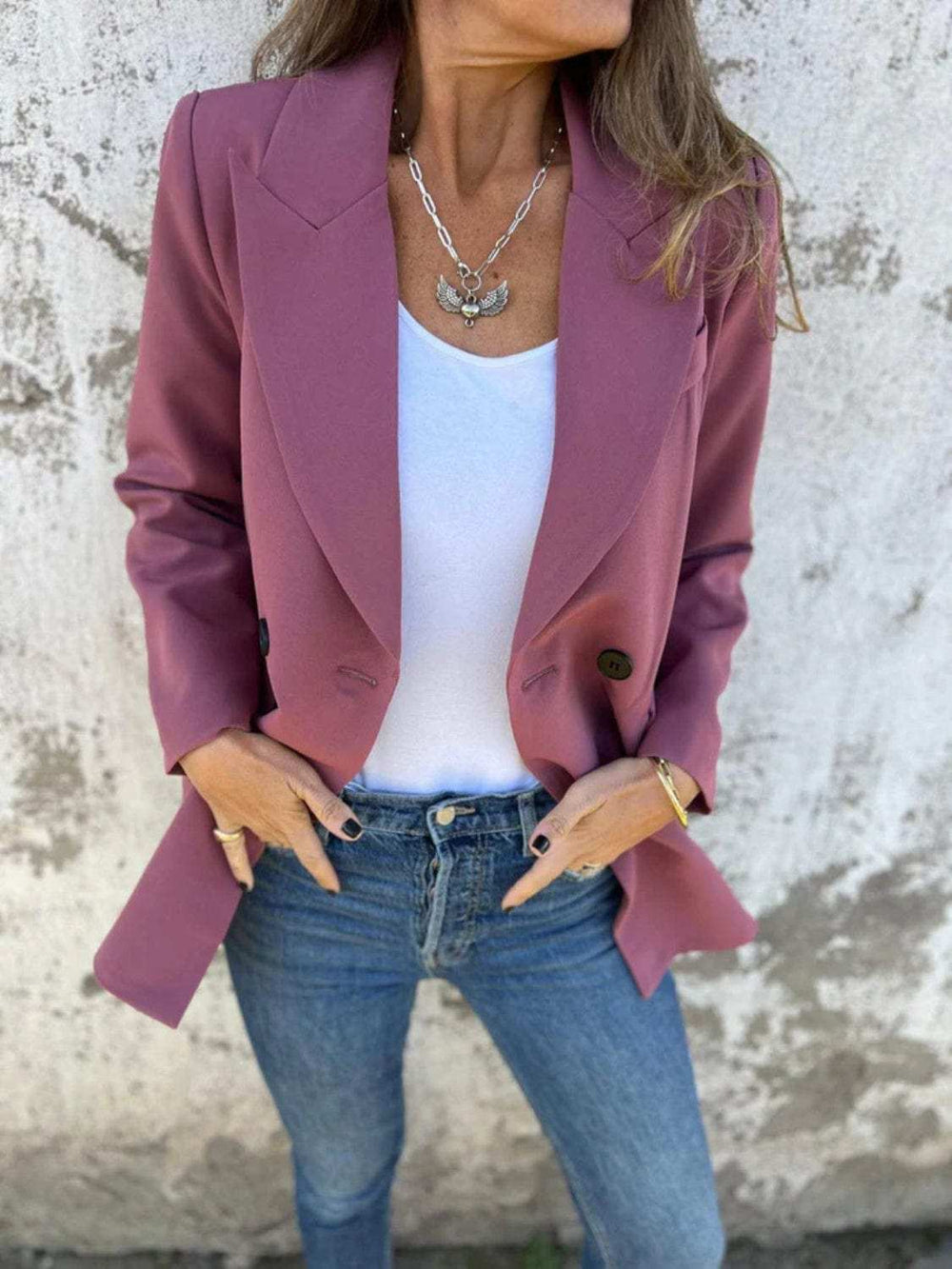 Full Size Collared Neck Long Sleeve Blazer - Trendsi - Flyclothing LLC