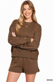 Zenana Fleece Round Neck Sweatshirt and Shorts Set - Trendsi - Flyclothing LLC