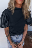 Round Neck Puff Sleeve Blouse - Trendsi - Flyclothing LLC