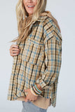 Drawstring Waffle Knit Patchwork Hooded Plaid Shacket - Trendsi - Flyclothing LLC