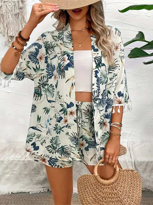 Printed Half Sleeve Top and Shorts Set - Trendsi - Flyclothing LLC