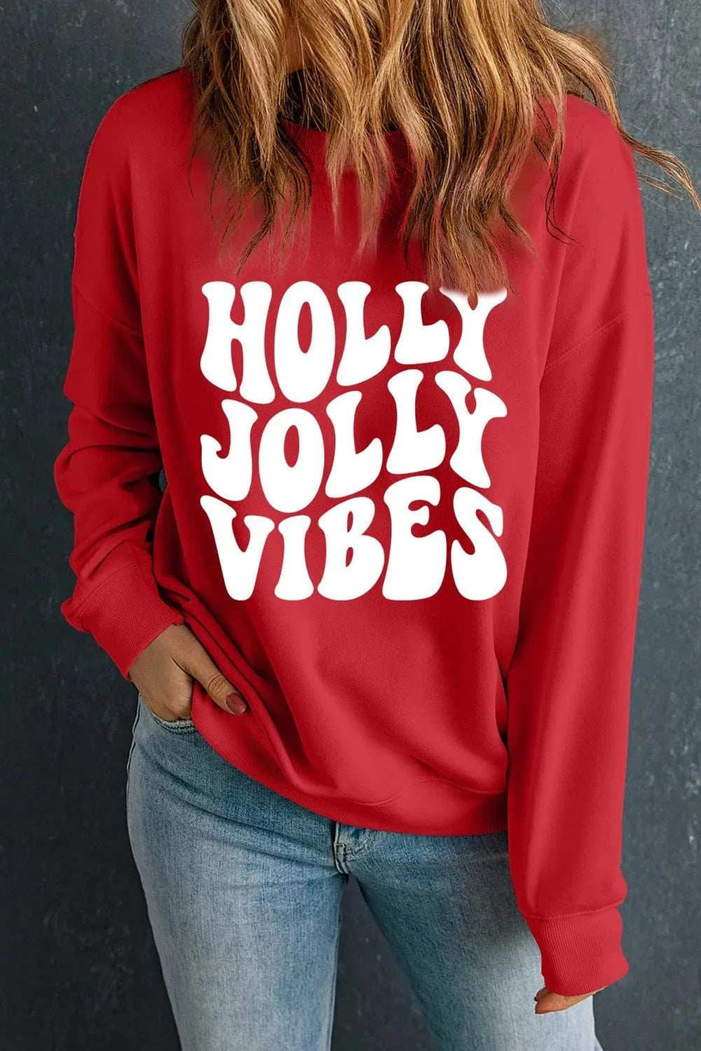 Letter Graphic Round Neck Long Sleeve Sweatshirt - Trendsi - Flyclothing LLC