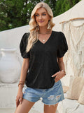 Twisted Heart V-Neck Short Sleeve Blouse - Trendsi - Flyclothing LLC