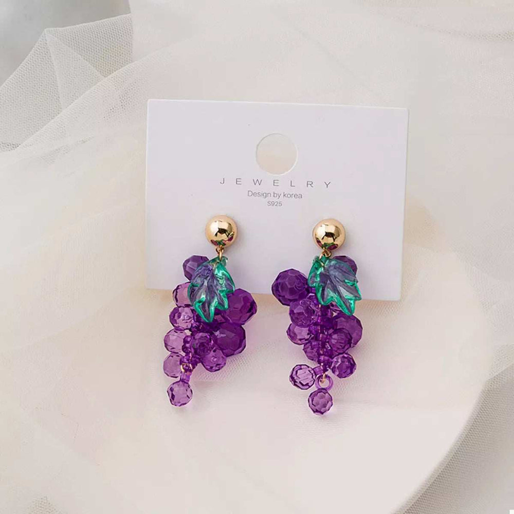 Grape Cluster Beaded Dangle Earrings - Trendsi - Flyclothing LLC