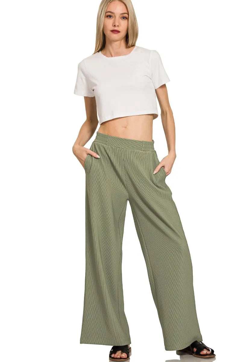 Zenana Ribbed High Neck Half Zip Pullover & Pants Set - Trendsi - Flyclothing LLC