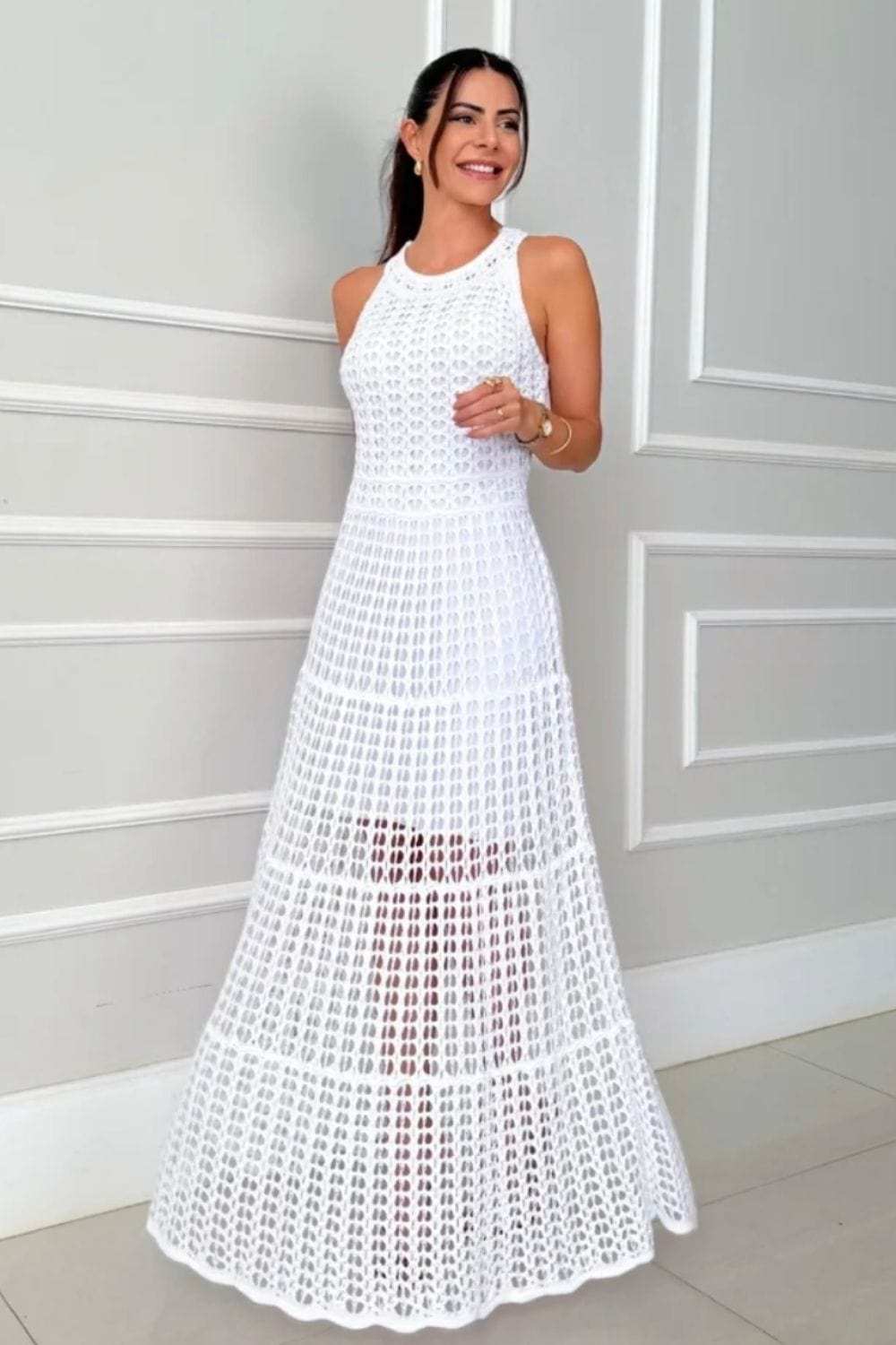 Hollowed-Out Sleeveless Maxi Dress - Trendsi - Flyclothing LLC