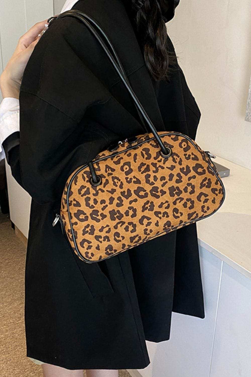 Leopard Suede Medium Shoulder Bag - Trendsi - Flyclothing LLC