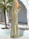 Openwork Backless Flare Sleeve Cover-Up Dress - Trendsi - Flyclothing LLC