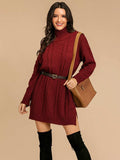 Perfee Slit Turtleneck Long Sleeve Mini Sweater Dress - Trendsi - Flyclothing LLC
