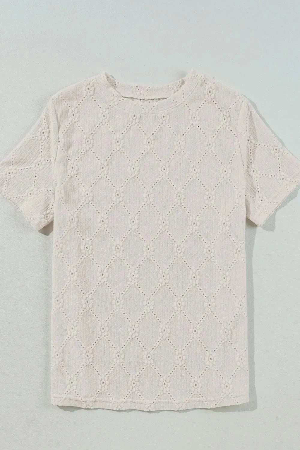 Eyelet Round Neck Short Sleeve Blouse - Trendsi - Flyclothing LLC