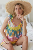 BiBi Circular Tie Dye Knit V Neck Top With Ruffle - Trendsi - Flyclothing LLC