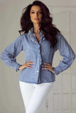 Frill Button Up Long Sleeve Denim Top - Trendsi - Flyclothing LLC