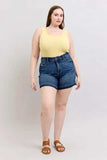 Judy Blue Full Size High Waist Tummy Control Destroy Release Hem Denim Shorts Plus Size - Trendsi - Flyclothing LLC