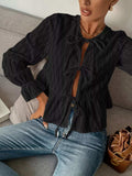 Tie Front Flounce Sleeve Blouse - Trendsi - Flyclothing LLC