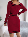 Contrast Trim Long Sleeve Sweater Dress - Trendsi - Flyclothing LLC