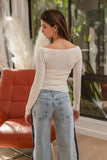 BiBi Textured Sheer Boat Neck Top - Trendsi - Flyclothing LLC
