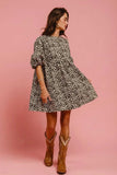 BiBi Leopard Denim Dress With Back Contrast Tie Detail - Trendsi - Flyclothing LLC