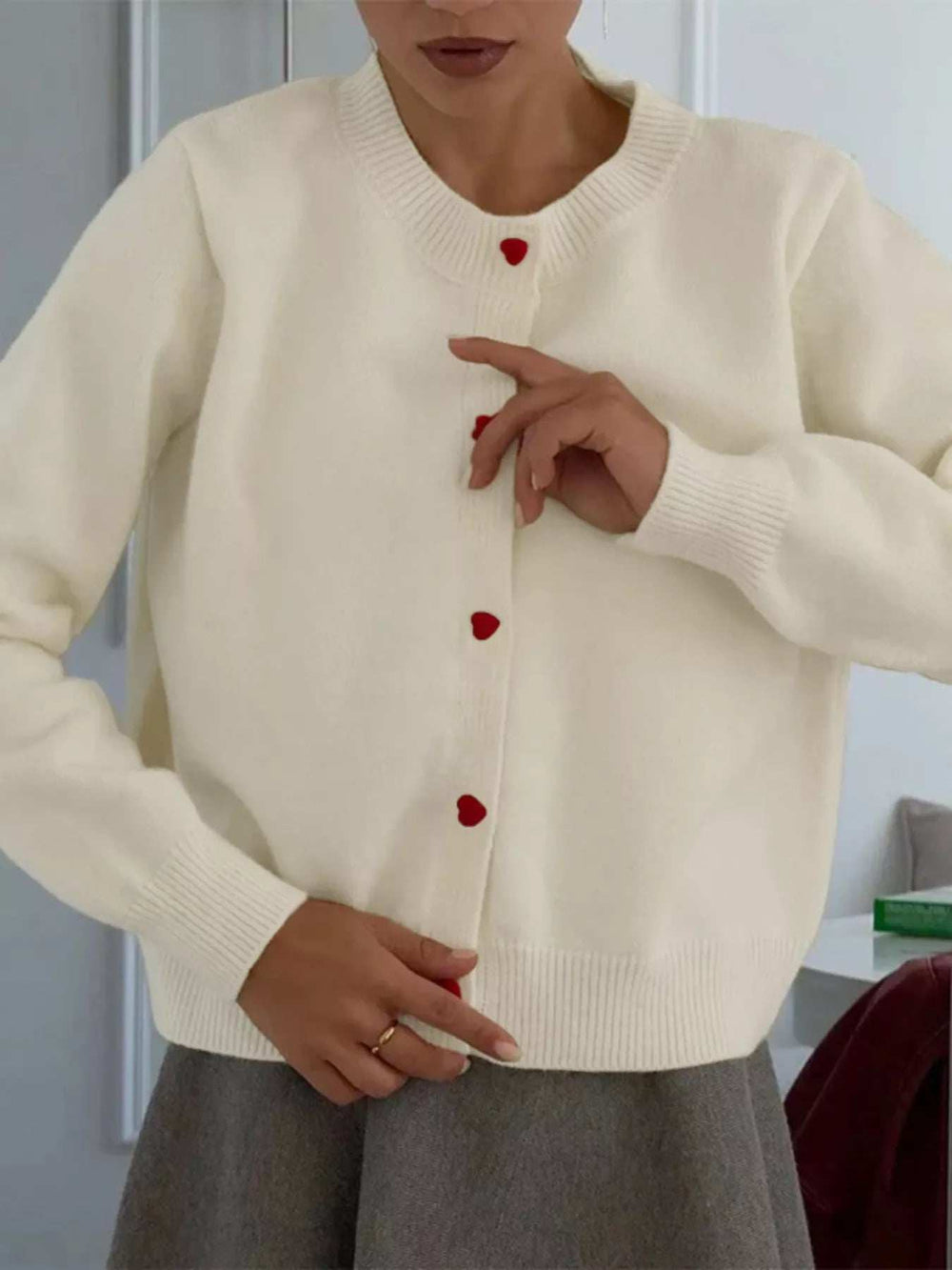 Button-Front Long Sleeve Cardigan - Trendsi - Flyclothing LLC