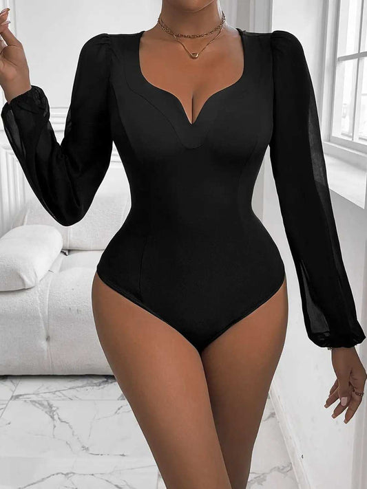Sweetheart Neck Long Sleeve Bodysuit - Trendsi - Flyclothing LLC