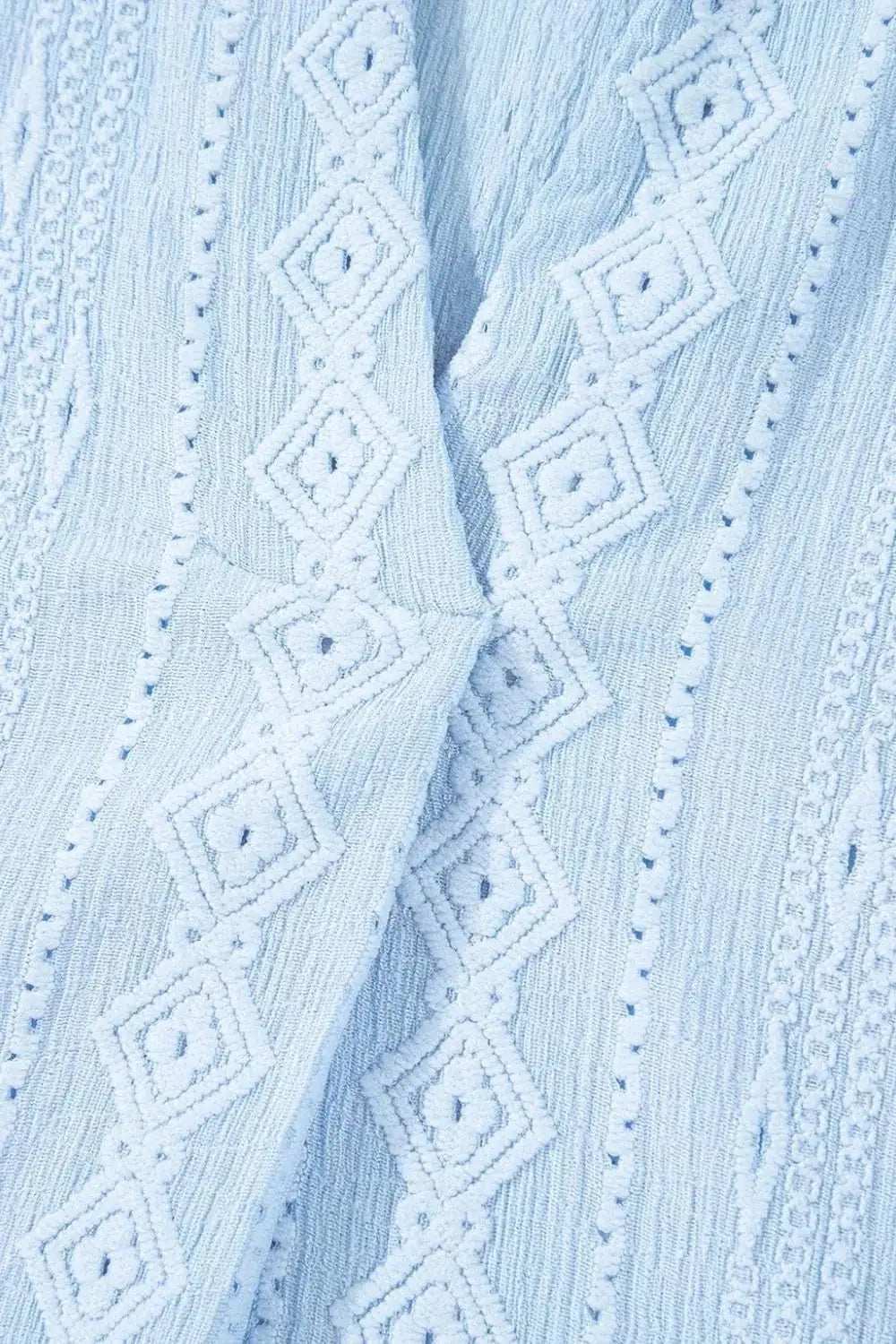 Jacquard Texture Flared Short Sleeve Notched Neck Mini Dress - Trendsi - Flyclothing LLC
