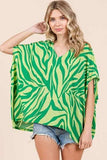 Mittoshop Zebra Print V-Neck Short Sleeve Oversized Top - Trendsi - Flyclothing LLC