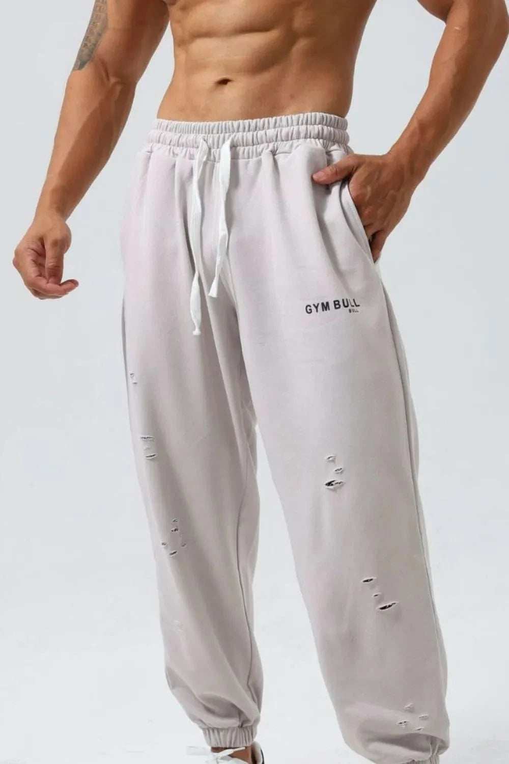 Men's Plus Size Distressed Drawstring Joggers - Trendsi - Flyclothing LLC