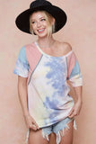 BiBi Tie Dye Printed Cotton Color Block T-Shirt - Trendsi - Flyclothing LLC
