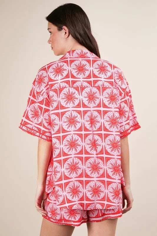 VERY J Full Size Tropical Printed Shirt Top and Shorts Set Plus Size - Trendsi - Flyclothing LLC