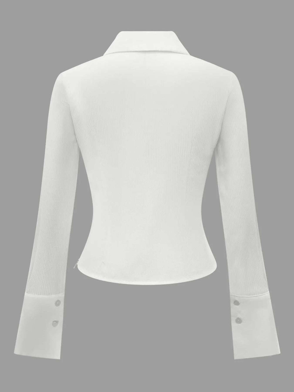 Ruched Striped Collared Neck Long Sleeve Shirt - Trendsi - Flyclothing LLC